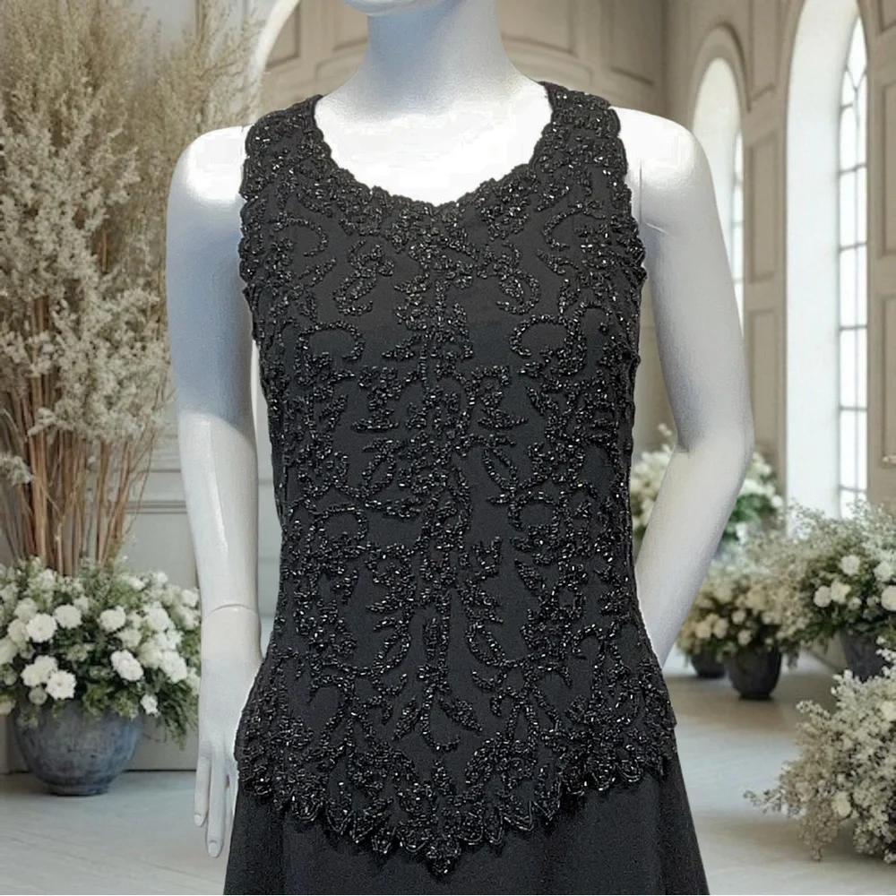JKARA New York Womens Black Beaded Embellished Formal Gown Dress Size 12 - Picture 2 of 4